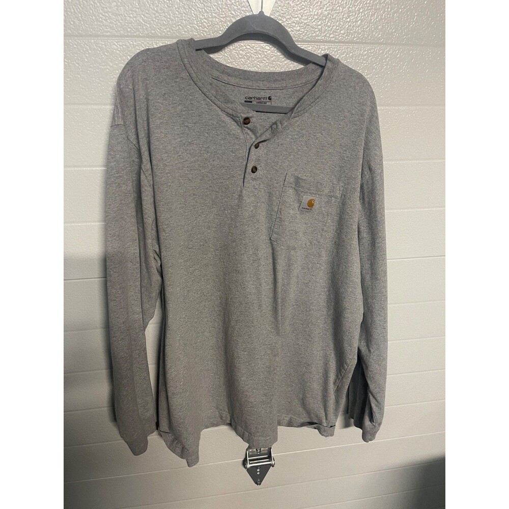 Carhartt K128 Heather Gray Long-sleeved Henley Loose Fit Shirt size 2XL